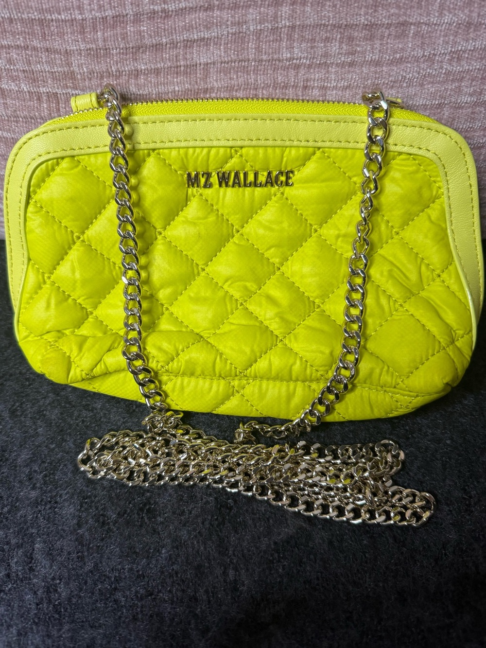 MZ Wallace Neon Yellow Quilted Chain Crossbody